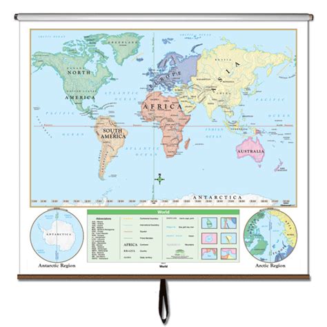 Classroom World Map - World Beginner Classroom Wall Map on Roller