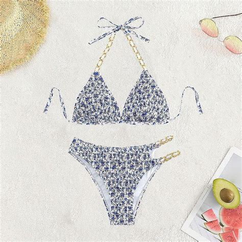 Generic 2025 New Bikini Floral Chain Split Swimsuit Women S Triangle Sexy Beach Bikini Walmart