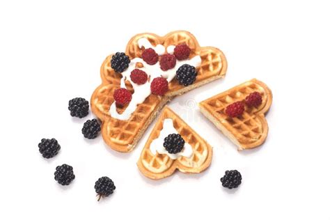 Belgium Waffles With Fresh Berries Isolated On White Stock Photo