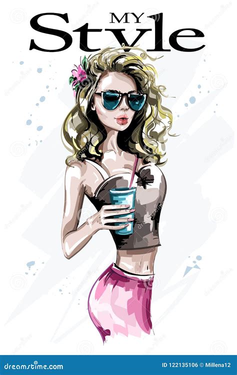 Beautiful Blonde Hair Woman Working On Laptop Computer Pretty Girl Sitting At Table Holding