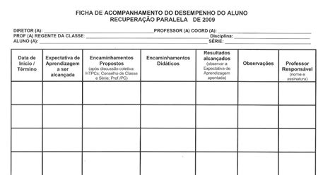 Ficha De Acompanhamento Individual Do Aluno Educação Infantil