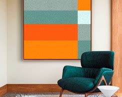 Quadro Geom Trico Textura Laranja Canvas Moldura X Elo