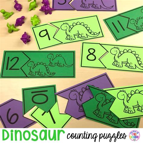 Dinosaur Counting Puzzles for preschool, pre-k, and kindergarten