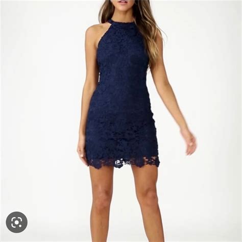 Lulus Love Poem Navy Blue Lace Mini Dress Small Gem