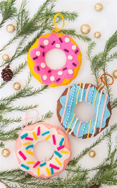 Easy Diy No Sew Donut Christmas Ornaments Crafts A Piece Of Rainbow