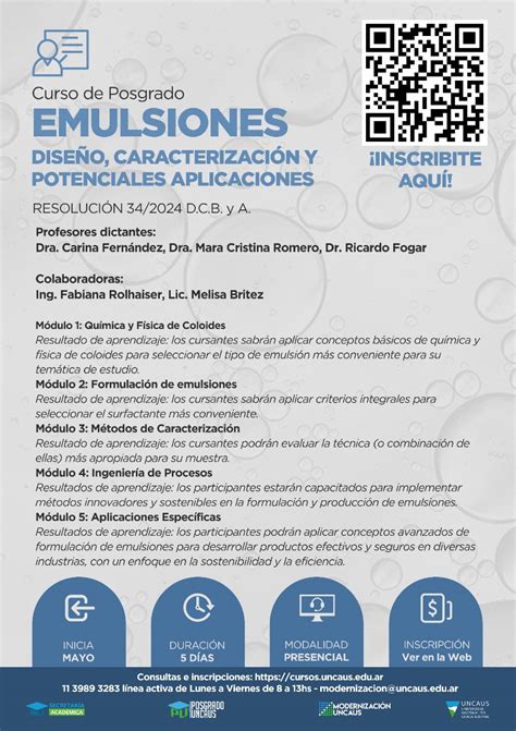 Uncaus Abrió Inscripciones Para El Curso De Posgrado “emulsiones
