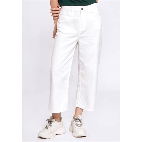 Jual COLORBOX Wide Leg Denim Culotte Pants Off White Shopee Indonesia