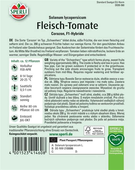 Sperli Fleisch Tomate Corazon F1 Hybride Solanum Lycopersicum