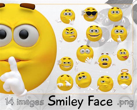 Smiley Face Overlays 14 Digital Printable Clipart Emoji Png File Smiley