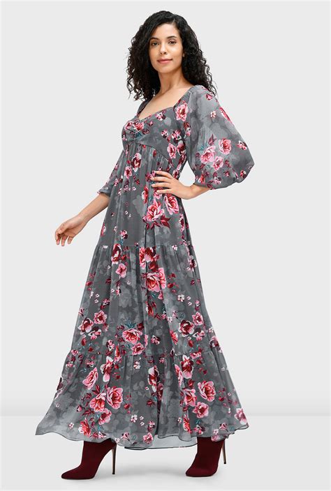 Shop Floral Print Georgette Empire Tiered Dress Eshakti