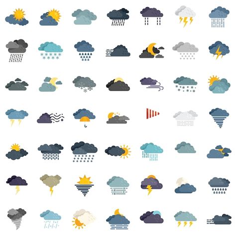 Premium Vector Cloudy Weather Icons Set Flat Vector Climate Air