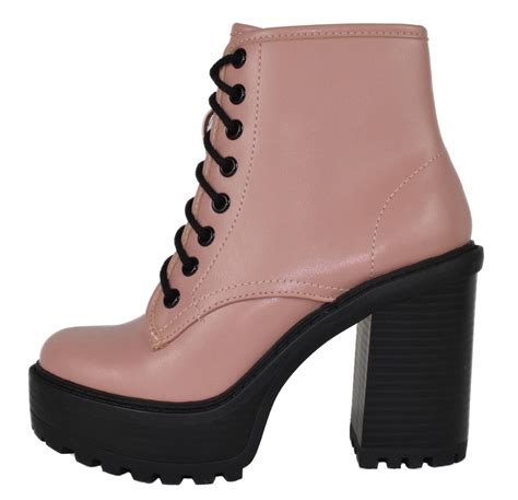 Soda Women Chunky Thick High Heels Combat Lug Sole Ankle Boots Platform