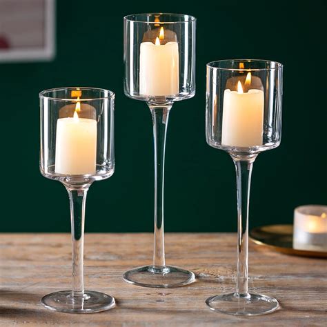 Sziqiqi Clear Glass Tea Light Candle Holders Set Of 3 Tall Candle Holder For Floating Candles