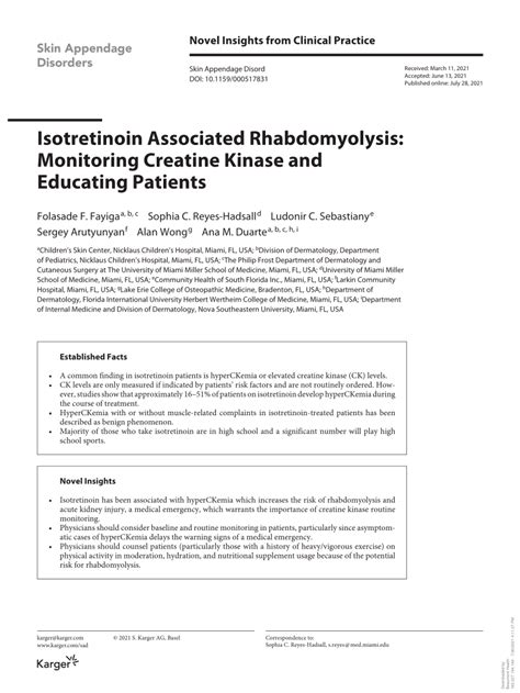 Pdf Isotretinoin Associated Rhabdomyolysis Monitoring Creatine