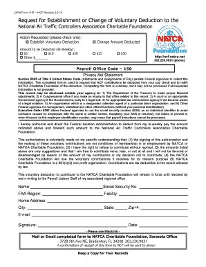 Fillable Online Ncf Natca Payroll Deduction Form Natca Charitable