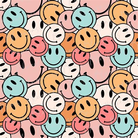 Retro Smiley Face Seamless Pattern Seamless Happy Face Etsy Espa A