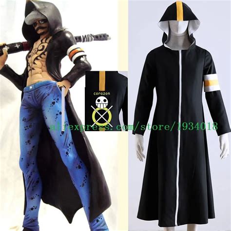 New Japanese Anime One Piece Trafalgar Law Cosplay Costume Black Cloak