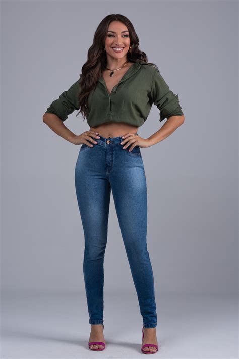 Calça Jeans Skinny Feminina Hot Pants 10982 Jeans Médio