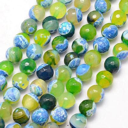 Natural Fire Crackle Agate Bead Strands Round Grade A Faceted Dyed