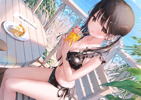 M Ydayo Original Highres Girl Bare Shoulders Beach Bikini Black