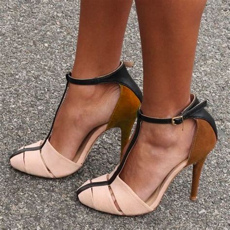 Nude T Strap Buckle Ankle Strap Stiletto Pumps Vdcoo