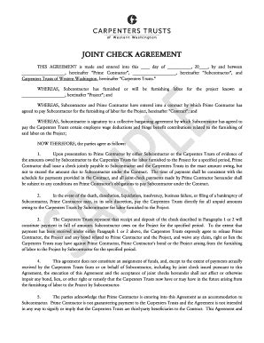 Fillable Online Ctww Sample Joint Check Agreement PDF Carpenters