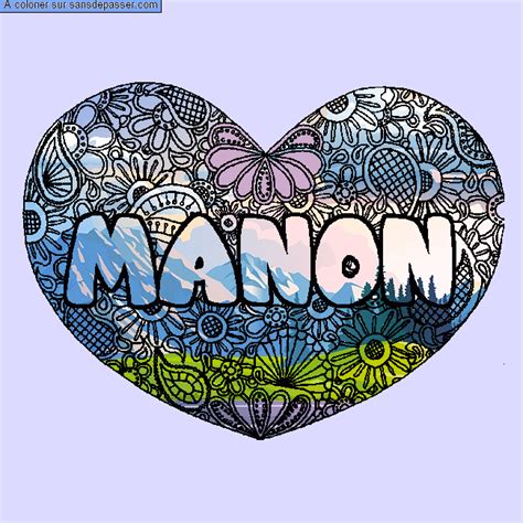 Coloriage Prénom Manon Décor Mandala Coeur Sans Dépasser