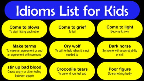 Idioms List For Kids Pdf 50 Cute Idioms For Kids With Meanings