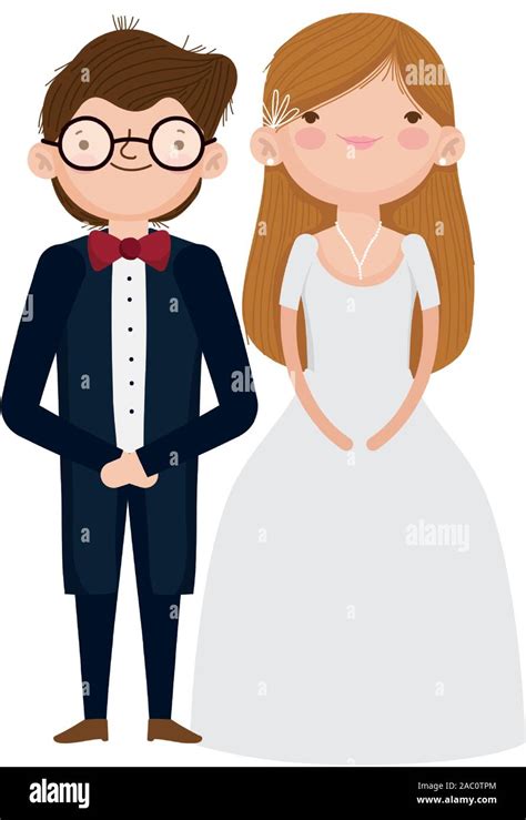 Wedding Couple Bride And Groom In Elegant Suits Cartoon Vector