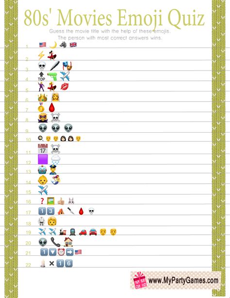 Free Printable 80s Movies Emoji Quiz