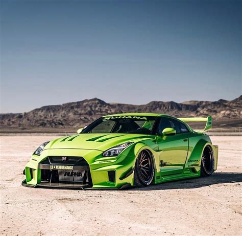 Green Nissan GTR by Liberty Walk - Custom Car with Wide Body Kit