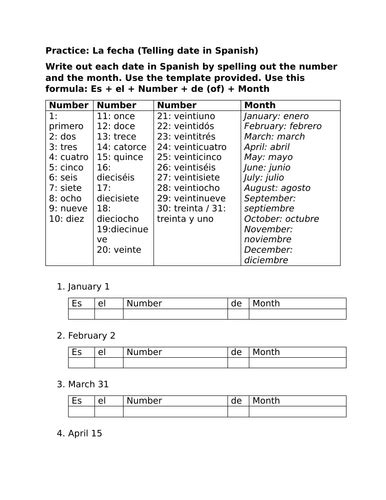 Practice La Fecha Telling Date In Spanish Teaching Resources