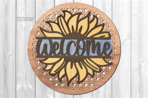 Rattan Welcome Sunflower Svg Laser Cut Files Door Hanger