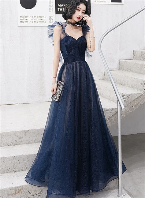 Dark Blue Tulle Long Formal Dress, Navy Blue Evening Dress Prom Dress ...