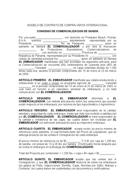 Modelo Contrato Internacional Economias Negocios General