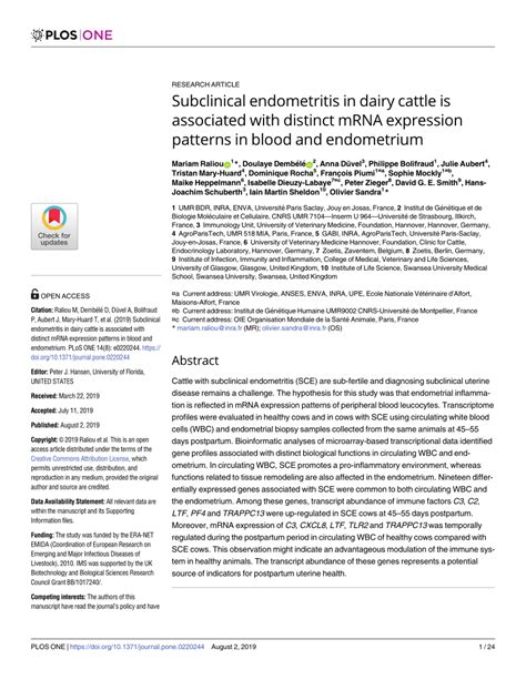 PDF Subclinical Endometritis In Dairy Cattle Is Associated With