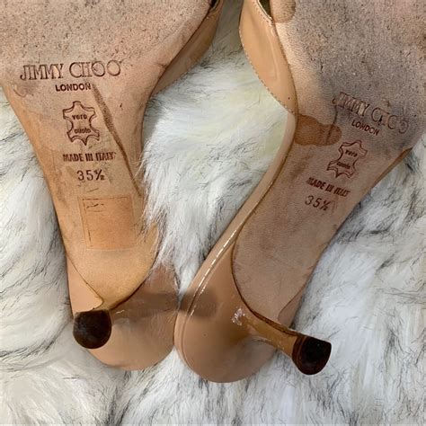 Jimmy Choo Patent Nude Kitten Heels Gem