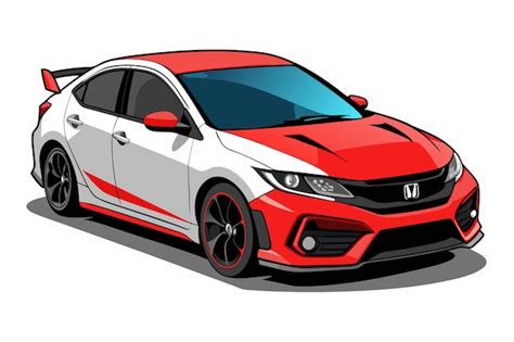 Honda Civic Car Vector Ilustração desenhos animados Clipart Line Art