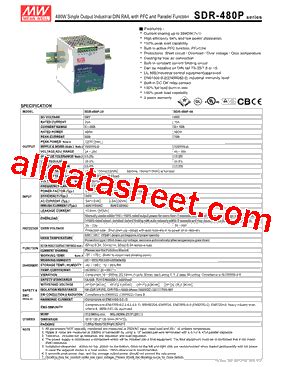 SDR 480P Datasheet PDF Mean Well Enterprises Co Ltd