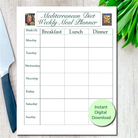 Printable Mediterranean Diet Weekly Meal Planner Etsy Uk