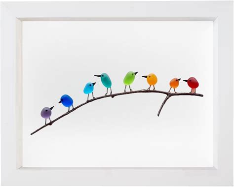 Sea Glass Rainbow Birds Sea Glass Art Sea Glass Anddriftwood Picture Rainbow Bird Wall