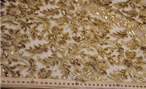 Goud Kant Stof Goud Pailletten Kant Stof Retro Bloemen Kant Etsy