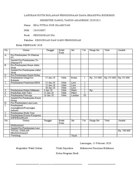 Laporan Bulanan Penggunaan Dana Beasiswa Pdf