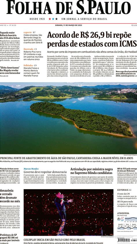 Capa Folha De S Paulo Domingo 29 De Janeiro De 2023