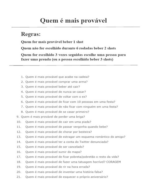 O Que Significa Provavel - Quem É o Mais Provavel - JOGOS VIAGEM | PDF
