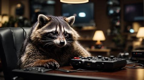 Premium Photo | Develop a narrative about a techsavvy raccoon playing ...