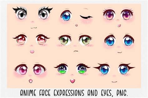 Anime Face Expressions And Eyes Clipart Graphic By NadineStore