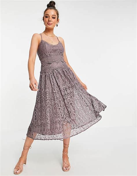 Asos Design Cami Strap Midi Prom Dress In Lace With Circle Trims In