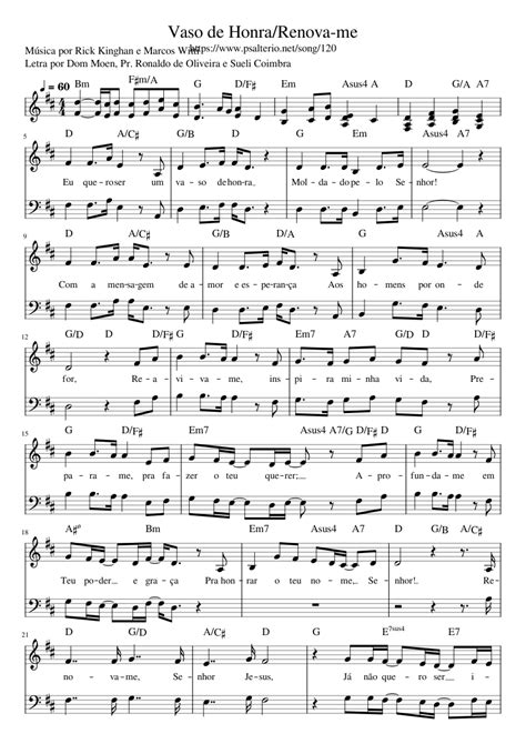 Vaso De Honra Renova Me 120 Sheet Music For Piano Solo Easy