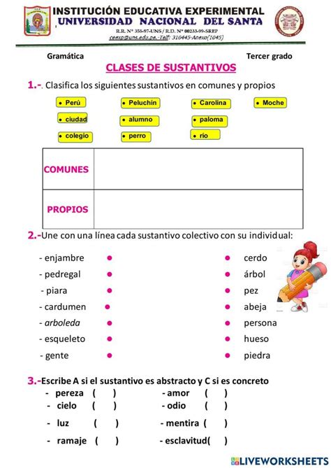 Clases De Sustantivos Online Pdf Activity For TERCER GRADO Lecciones